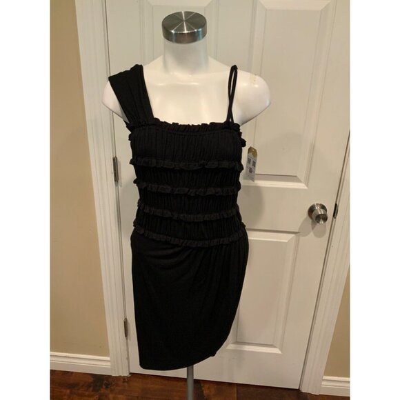 Leifnotes Anthropologie Black One Shoulder Tiered Ruffle Mini Dress, Size S,NWT! - Picture 1 of 7